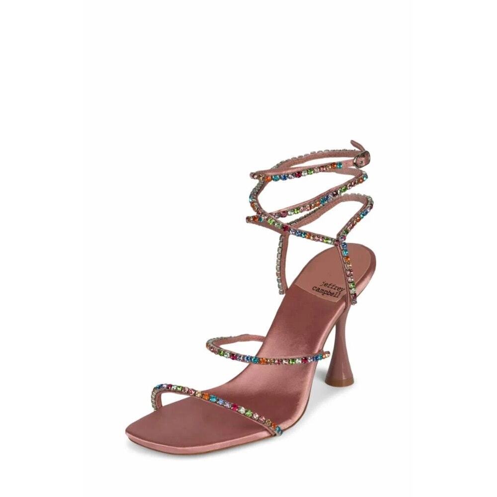 Jeffrey Campbell Sz 10 Pink Multicolor Rhinestone Jeweled Strappy Heeled Sandals